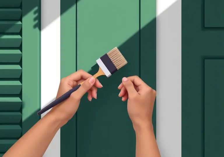 Mise en peinture au pinceau de volets et d'encadrements en bois